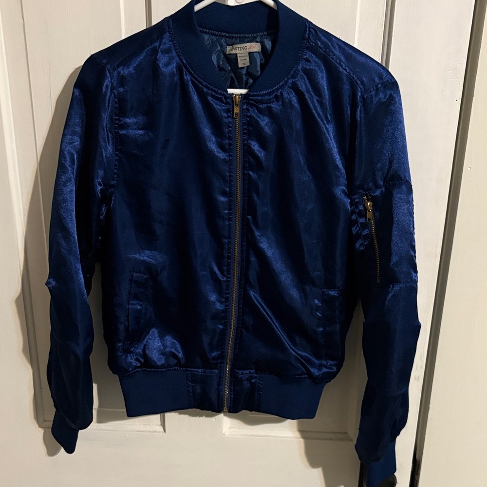 Vintage‎ Casting LA Navy Blue Satin Bomber Jacket